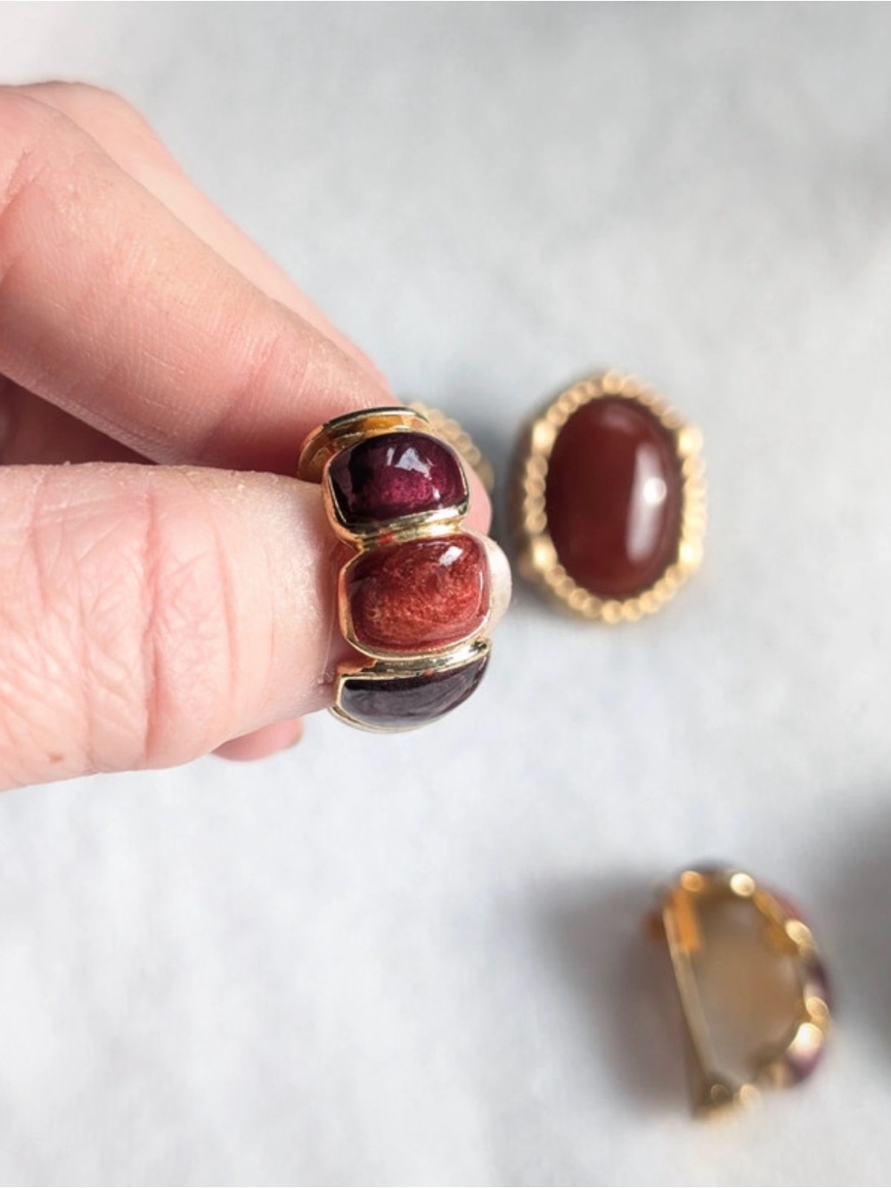 Monet Turquoise Blue & Amber Enamel Clip-On Earrings - Picture 4 of 7